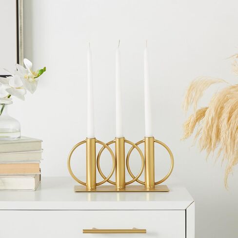 Deco 79 Metal Overlapping Circular Ring Candelabra, 11" x 3" x 5", Gold in Saudi Arabia