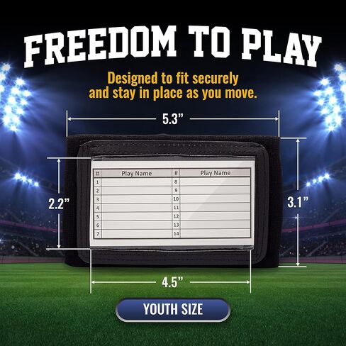 GSM Brands Quarterback (QB) Play Wristband - Youth Size - Pro Football Armband Playbook - 10 Pack (Black) in Saudi Arabia