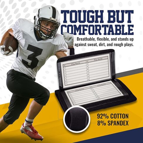 GSM Brands Quarterback (QB) Play Wristband - Youth Size - Pro Football Armband Playbook - 10 Pack (Black) in Saudi Arabia