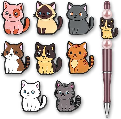 Cat Focal Beads for Pens, Silicone Focal Beads Bulk for Bead Pens Keychain Bracelet Jewelry Making (8Pcs Cats) in Saudi Arabia