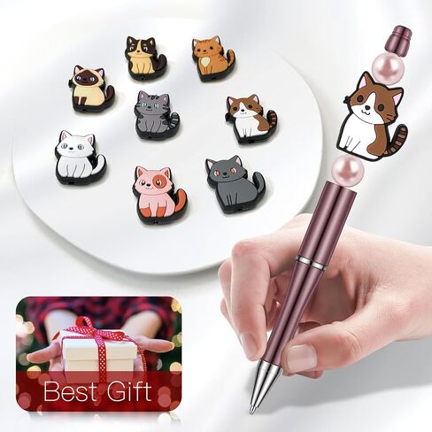 Cat Focal Beads for Pens, Silicone Focal Beads Bulk for Bead Pens Keychain Bracelet Jewelry Making (8Pcs Cats) in Saudi Arabia