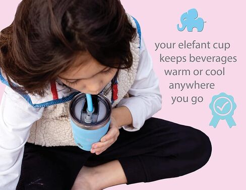 أكواب ELEFANT للأطفال والصغار (مجموعة من 2)، أكواب معزولة من الفولاذ المقاوم للصدأ قابلة للتكديس مع أغطية مانعة للتسرب خالية من مادة BPA وقش سيليكون قابلة لإعادة الاستخدام، أنيقة، مطلية بالمسحوق (وردي + أرجواني) in Saudi Arabia