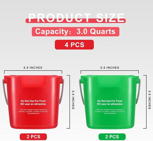 Yaomiao 4 Pcs Cleaning Bucket 3 Quart Small Sanitizing Square Bucket Detergent Pail with Measurements Spout and Handle for Home Commercial Use Restaurant Kitchen Office School (Green) in Saudi Arabia