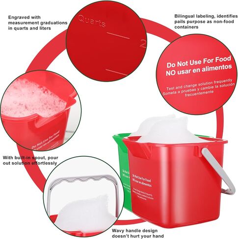 Yaomiao 4 Pcs Cleaning Bucket 3 Quart Small Sanitizing Square Bucket Detergent Pail with Measurements Spout and Handle for Home Commercial Use Restaurant Kitchen Office School (Green) in Saudi Arabia