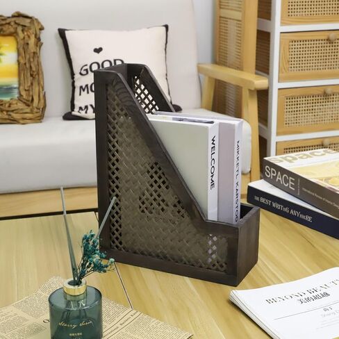 JJSQ حامل Magezine خشبي منظم مجلد الملفات مع ديكور الخيزران ديكور سطح المكتب كتاب Magezine حامل رف للمنزل والمكتب الطبيعي in Kuwait