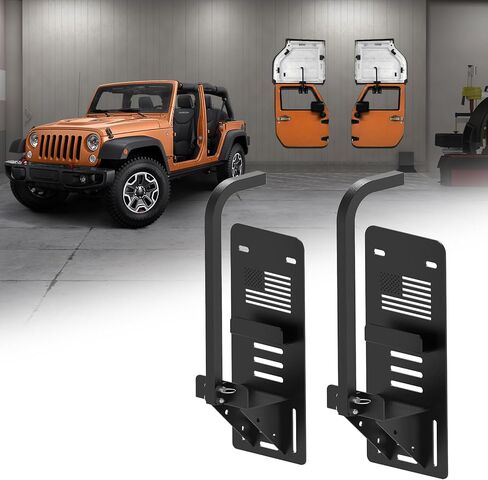 Panoyu Wrangler باب شماعات الباب والشماعات العلوية رف تخزين صلب لـ 1987-2024 Wrangler YJ TJ JK JL و2021 Gladiator JT، نمط العلم الأمريكي، عبوتان in Kuwait