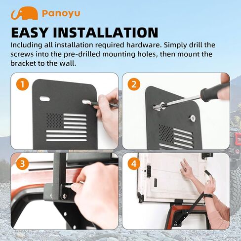 Panoyu Wrangler باب شماعات الباب والشماعات العلوية رف تخزين صلب لـ 1987-2024 Wrangler YJ TJ JK JL و2021 Gladiator JT، نمط العلم الأمريكي، عبوتان in Kuwait