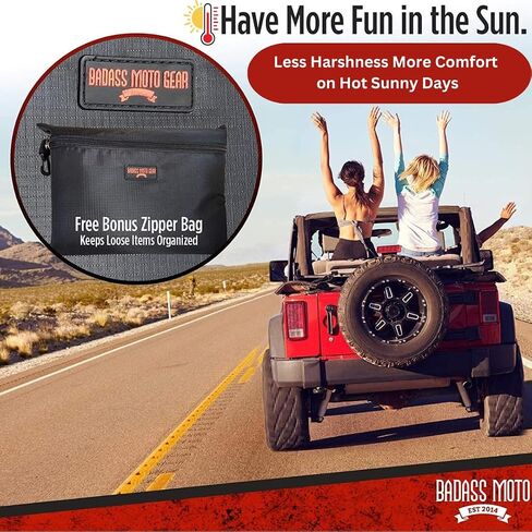 Badass Moto لسيارة Jeep Sunshade لسيارة Jeep Wrangler Top Mesh. 1997-2006 TJ (الجبهة) يبقيك هادئًا. يقلل من الأشعة فوق البنفسجية + الرياح والضوضاء. من السهل تركيب غطاء الشمس بدون أدوات لإكسسوارات هدايا محبي سيارات الجيب in Saudi Arabia