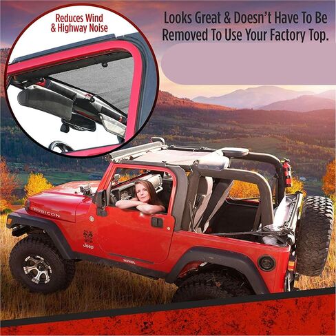 Badass Moto لسيارة Jeep Sunshade لسيارة Jeep Wrangler Top Mesh. 1997-2006 TJ (الجبهة) يبقيك هادئًا. يقلل من الأشعة فوق البنفسجية + الرياح والضوضاء. من السهل تركيب غطاء الشمس بدون أدوات لإكسسوارات هدايا محبي سيارات الجيب in Saudi Arabia