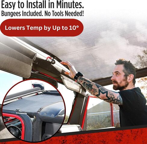 Badass Moto لسيارة Jeep Sunshade لسيارة Jeep Wrangler Top Mesh. 1997-2006 TJ (الجبهة) يبقيك هادئًا. يقلل من الأشعة فوق البنفسجية + الرياح والضوضاء. من السهل تركيب غطاء الشمس بدون أدوات لإكسسوارات هدايا محبي سيارات الجيب in Saudi Arabia