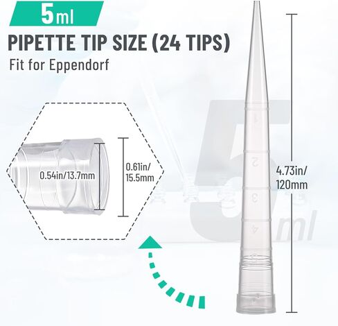 أطراف ماصة eLabPal 5 مل، أطراف ماصة دقيقة عالمية معقمة، خالية من DNase/RNase، غير بيروجينية، احتفاظ منخفض، أطراف ماصة قابلة للتعقيم 5000 ميكرولتر مع صندوق مناسب لإبندورف (24 نصيحة/رف، 1 رف) in Kuwait