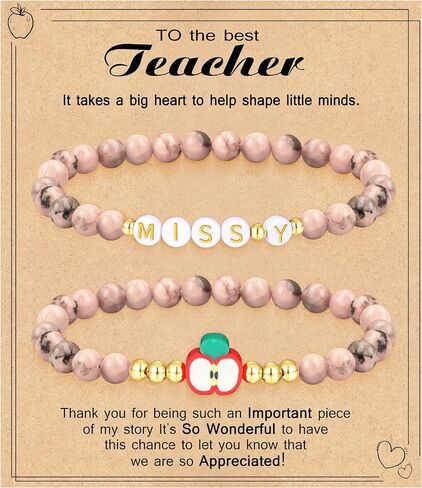 Teacher Appreciation Gifts for Women,Teacher Must Haves Initial Bracelet Mrs Miss End of Year Teacher Gifts Thank You for Helping Me Grow Music Math Science Teachers Bracelets Retirement 2 Set Jewelry in Kuwait