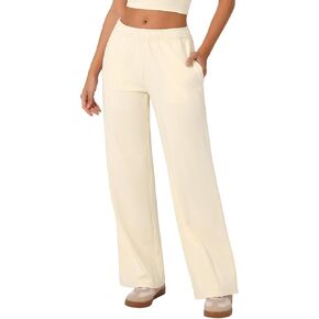 ABOCIW Women's Fleece Lined Wide Leg Sweatpants Elastic High Waisted Baggy Athletic Joggers Pants with Pockets in Kuwait