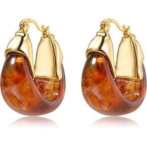 Vintage Gold Hoops Earrings for Women,Brown White Blue Pink Chunky Dangle Drop Jewelry with Resin Gemstones, Trendy Statement Earrings for Beach,Party, Vintage Gift for Travel Maximalist Jewelry in Kuwait