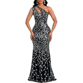 فستان سهرة نسائي من Cololura مزين بالترتر أنيق ومثير بكتف واحد ومزين بشراشيب وحورية البحر in Kuwait