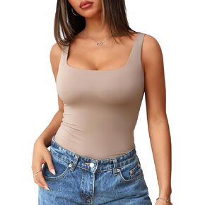 Ibeauti Womens Square Neck Tank Tops Fitted Double Lined Tops Basic Layering Tanks Summer Sleeveless Shirts in Kuwait