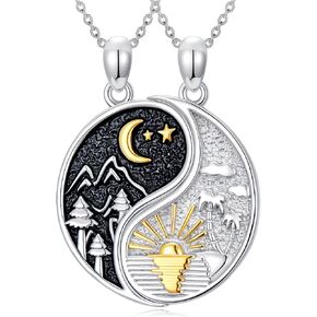 Matching Yin Yang Necklace 925 Sterling Silver Mountain Wave Matching Necklace for Him and Her Friendship Necklace, Matching Jewelry Gifts for Couples Sister Friend Anniversary Birthday Christmas in Kuwait