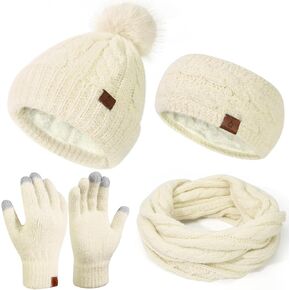 Womens Beanie Hat Infinity Scarf Touchscreen Gloves Fleece Headband 4 in 1 Winter Set, Skiing Hat Gloves Scarf Sets in Saudi Arabia