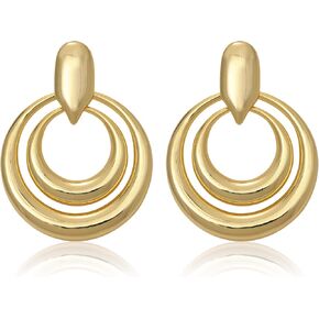 18K Gold-Plated, Hypoallergenic, Nickel Free, Round Hoop Style, Doorknocker Hoop Earrings for Women with Luxe Red Box in Saudi Arabia