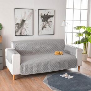 Quilted Fleece Sofa Cover with Elastic Straps Solid Color Warm Cozy Couch Covers Washable Fuzzy Plush Sofa Slipcover with Non Slip for Dogs, Children, Pets Furniture Protector (Grey, Large) in Saudi Arabia