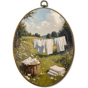 Mcehtle Vintage Farmhouse Country Wall Art Decor, Retro Cottagecore Laundry Day Framed Canvas Prints 10x10, Rustic Landscape Round Wall Hanging Artwork Decorations for Home Bedroom Living Room in Saudi Arabia