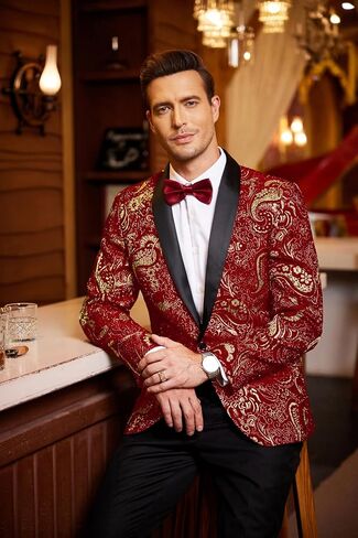 COOFANDY Men's Floral Tuxedo Jacket Luxury Embroidered Wedding Blazer Dress Suit for Party Dinner in Kuwait