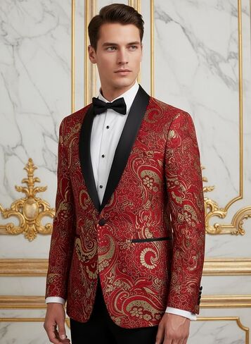 COOFANDY Men's Floral Tuxedo Jacket Luxury Embroidered Wedding Blazer Dress Suit for Party Dinner in Kuwait