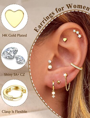 thunaraz 14k الذهب هوب أقراط للنساء العصرية غير تشويه المكدس الأقراط هيبوالرجينيك الغضروف القرط مجموعات لثقب متعددة لذيذ اللؤلؤ سلسلة قطرة تتدلى القرط in Kuwait