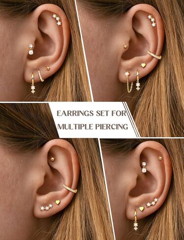 thunaraz 14k الذهب هوب أقراط للنساء العصرية غير تشويه المكدس الأقراط هيبوالرجينيك الغضروف القرط مجموعات لثقب متعددة لذيذ اللؤلؤ سلسلة قطرة تتدلى القرط in Kuwait