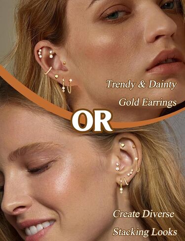 thunaraz 14k الذهب هوب أقراط للنساء العصرية غير تشويه المكدس الأقراط هيبوالرجينيك الغضروف القرط مجموعات لثقب متعددة لذيذ اللؤلؤ سلسلة قطرة تتدلى القرط in Kuwait