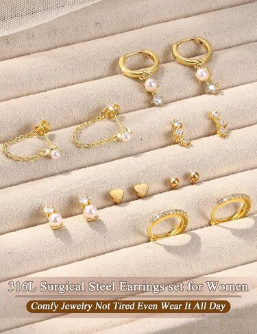 thunaraz 14k الذهب هوب أقراط للنساء العصرية غير تشويه المكدس الأقراط هيبوالرجينيك الغضروف القرط مجموعات لثقب متعددة لذيذ اللؤلؤ سلسلة قطرة تتدلى القرط in Kuwait