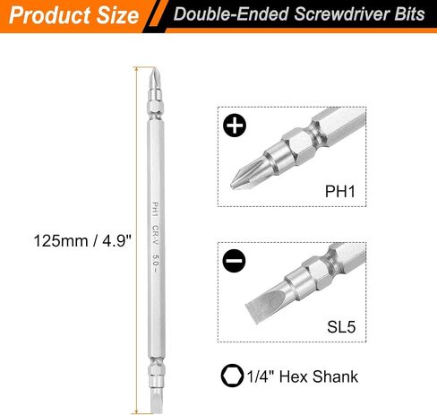 Harfington 2PCS SL6.0 / PH2 بت مفك البراغي مزدوج نهاية 1/4 "Hex Shank 5.51" الطول Phillips CR-V الفولاذ وتثبيت رأس مسطح قطعة صغيرة لإصلاح آلة تجميع الأثاث in Kuwait