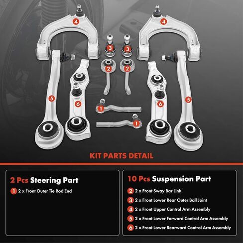 A-Premium Set of 12, Front Lower Forward Rearward & Upper Control Arm, Sway Bar Link, Outer Tie Rod End, Lower Rear Outer Ball Joint, Compatible with Mercedes-Benz E320 E350 E500 E550 E55 AMG CLS500 in Saudi Arabia
