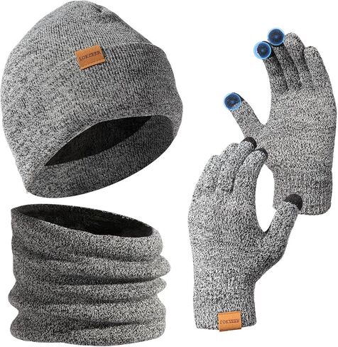 Winter Beanie Scarf Gloves Set for Men Women - Thermal Wool Lining Knit Beanies & Touchscreen Gloves (One Size) in Saudi Arabia