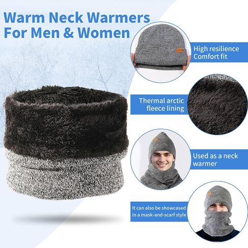 Winter Beanie Scarf Gloves Set for Men Women - Thermal Wool Lining Knit Beanies & Touchscreen Gloves (One Size) in Saudi Arabia