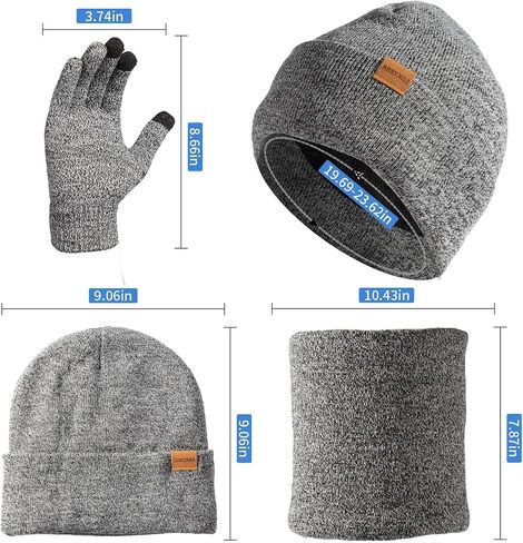 Winter Beanie Scarf Gloves Set for Men Women - Thermal Wool Lining Knit Beanies & Touchscreen Gloves (One Size) in Saudi Arabia