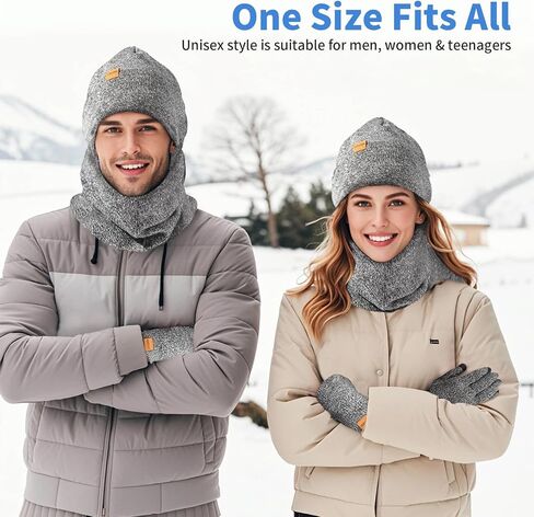 Winter Beanie Scarf Gloves Set for Men Women - Thermal Wool Lining Knit Beanies & Touchscreen Gloves (One Size) in Saudi Arabia