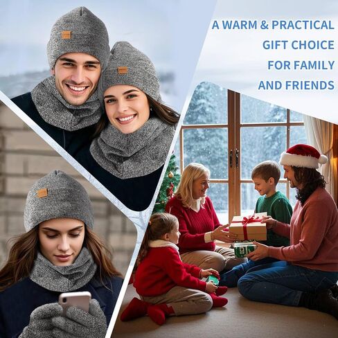 Winter Beanie Scarf Gloves Set for Men Women - Thermal Wool Lining Knit Beanies & Touchscreen Gloves (One Size) in Saudi Arabia