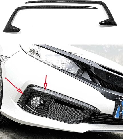 اكسسوارات السيارات صالح لهوندا سيفيك 10th Gen 2019-2021 ABS الخارجي الجبهة الضباب ضوء الجفن الحاجب غطاء إطاري (أسود لامع) 2 قطعة مجموعة in Kuwait