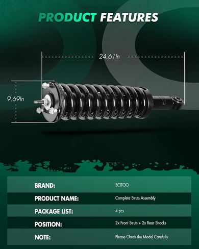 SCITOO 4pcs Front Rear Complete Struts Shocks Absorbers for 1995 1995 1997 1998 1999 2000 2001 2002 2003 2004 for Toyota Tacoma Struts Spring Assembly 171352L 171352R 37113 in Saudi Arabia
