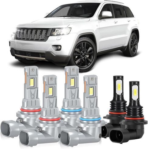 For Jeep Grand Cherokee 1999-2010 Fog Lights Bulbs Combo, 6pcs Super Bright 6000K White 9005+9006 High/Low Beam and 9005 Fog Lights Blubs Package Plug-and-Play in Saudi Arabia