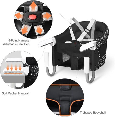 MTWML Hook On High Chair, Collapsible Portable Table Seat with Carry Bag | Fits 0.8"-3.3" tables, removable washable liner, quick clip-on, for babies 6-36 mos up to 37lbs, compact for travel in Saudi Arabia