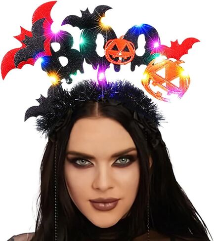 GORTIN Light up Halloween Headband Black Led Bats Headpiece Pumpkin Cosplay Costume Hair Accessories for Women in Saudi Arabia