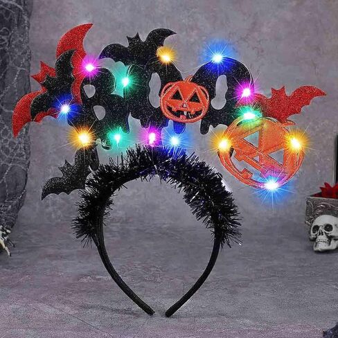 GORTIN Light up Halloween Headband Black Led Bats Headpiece Pumpkin Cosplay Costume Hair Accessories for Women in Saudi Arabia