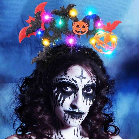 GORTIN Light up Halloween Headband Black Led Bats Headpiece Pumpkin Cosplay Costume Hair Accessories for Women in Saudi Arabia