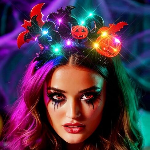 GORTIN Light up Halloween Headband Black Led Bats Headpiece Pumpkin Cosplay Costume Hair Accessories for Women in Saudi Arabia