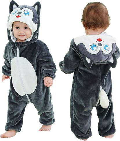 Unisex Baby Flannel Romper Animal Onesie Costume Hooded Cartoon Outfit Suit in Saudi Arabia