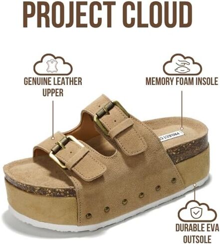 صنادل منصة للنساء، صنادل إسفين من الجلد الطبيعي للنساء 2024، صنادل نسائية مريحة غير قابلة للانزلاق بكعب منصة أحذية نسائية (Oliy) in Kuwait