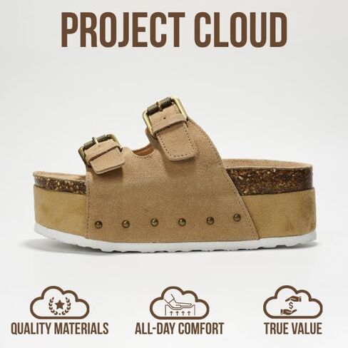 صنادل منصة للنساء، صنادل إسفين من الجلد الطبيعي للنساء 2024، صنادل نسائية مريحة غير قابلة للانزلاق بكعب منصة أحذية نسائية (Oliy) in Kuwait