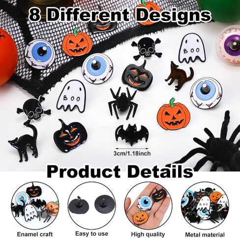 Quelay 24 قطعة من دبابيس طية صدر السترة من المينا المخيف للهالوين مجموعة جاك فانوس دبوس بو بو اليقطين شبح الخفافيش العنكبوت جمجمة القط طية صدر السترة دبوس زاحف زي حفلات الهالوين إكسسوارات حقيبة جودي حشو لمستلزمات الحفلات in Saudi Arabia